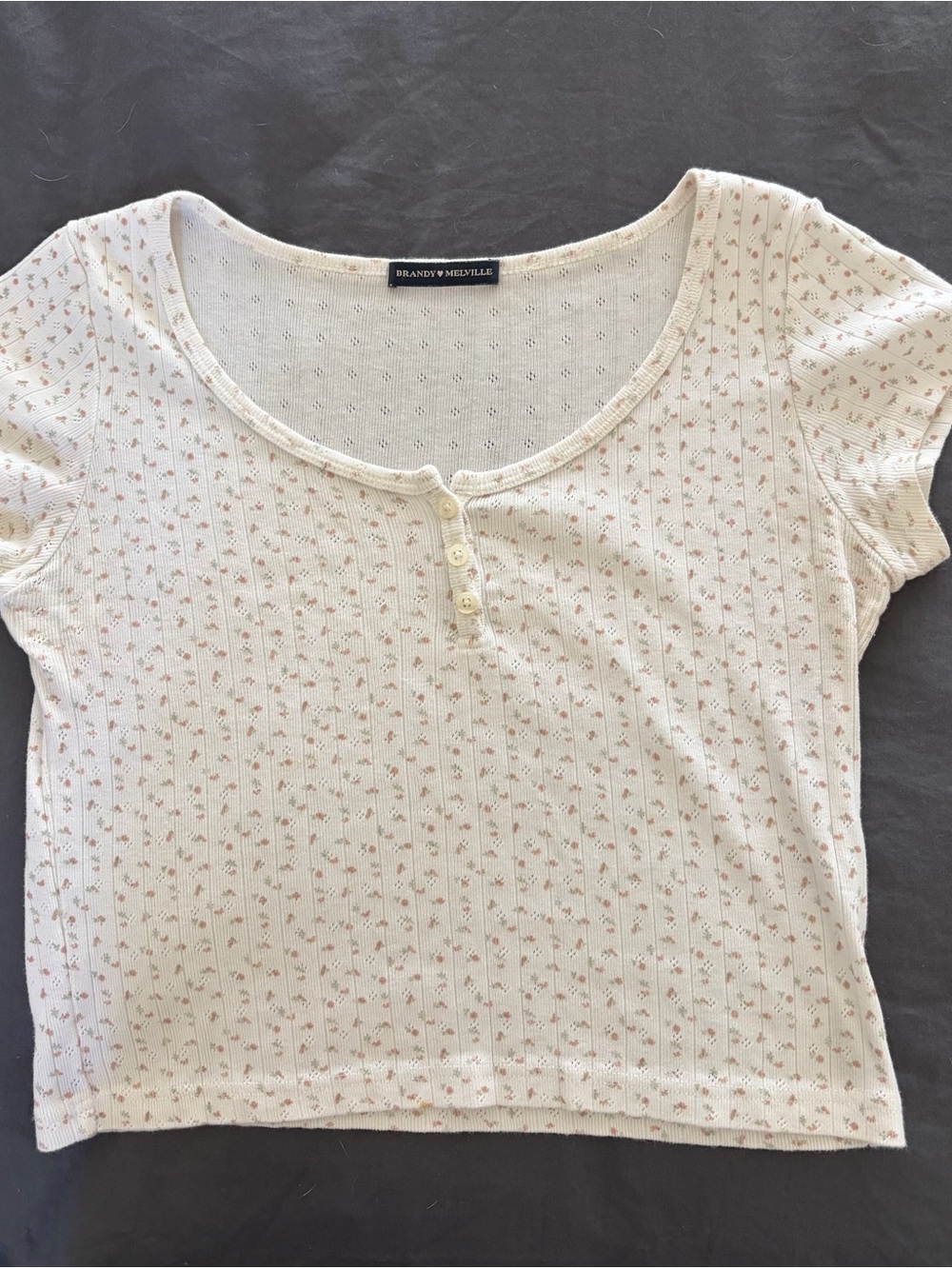Brandy Melville Cream Crop Henley with Pink Floral Print